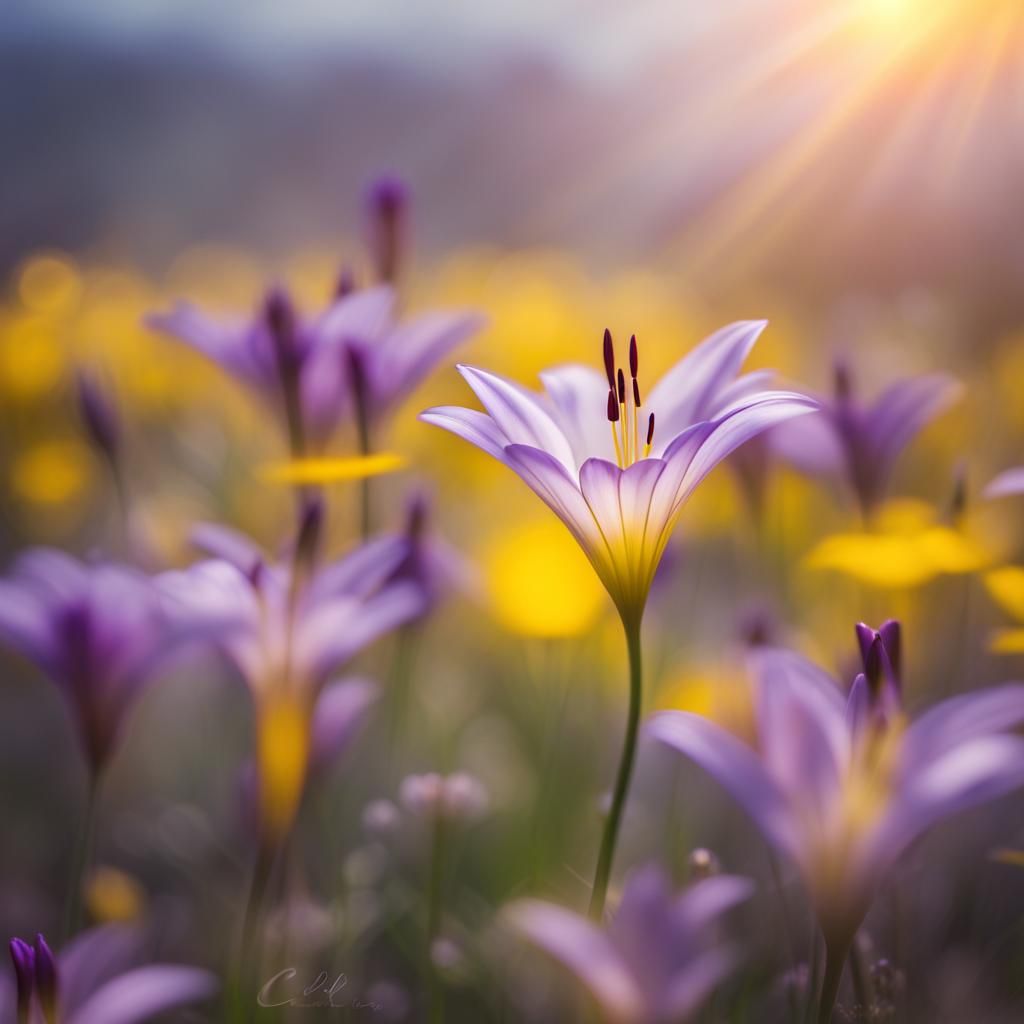 Heavenly Purple Lilies and Yellow Daisies