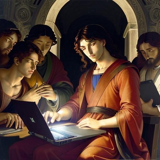 Renaissance Man Lectures Students with Laptop