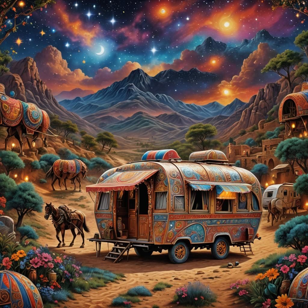 Magical Caravan Sprinkling Stardust in Gypsy Style
