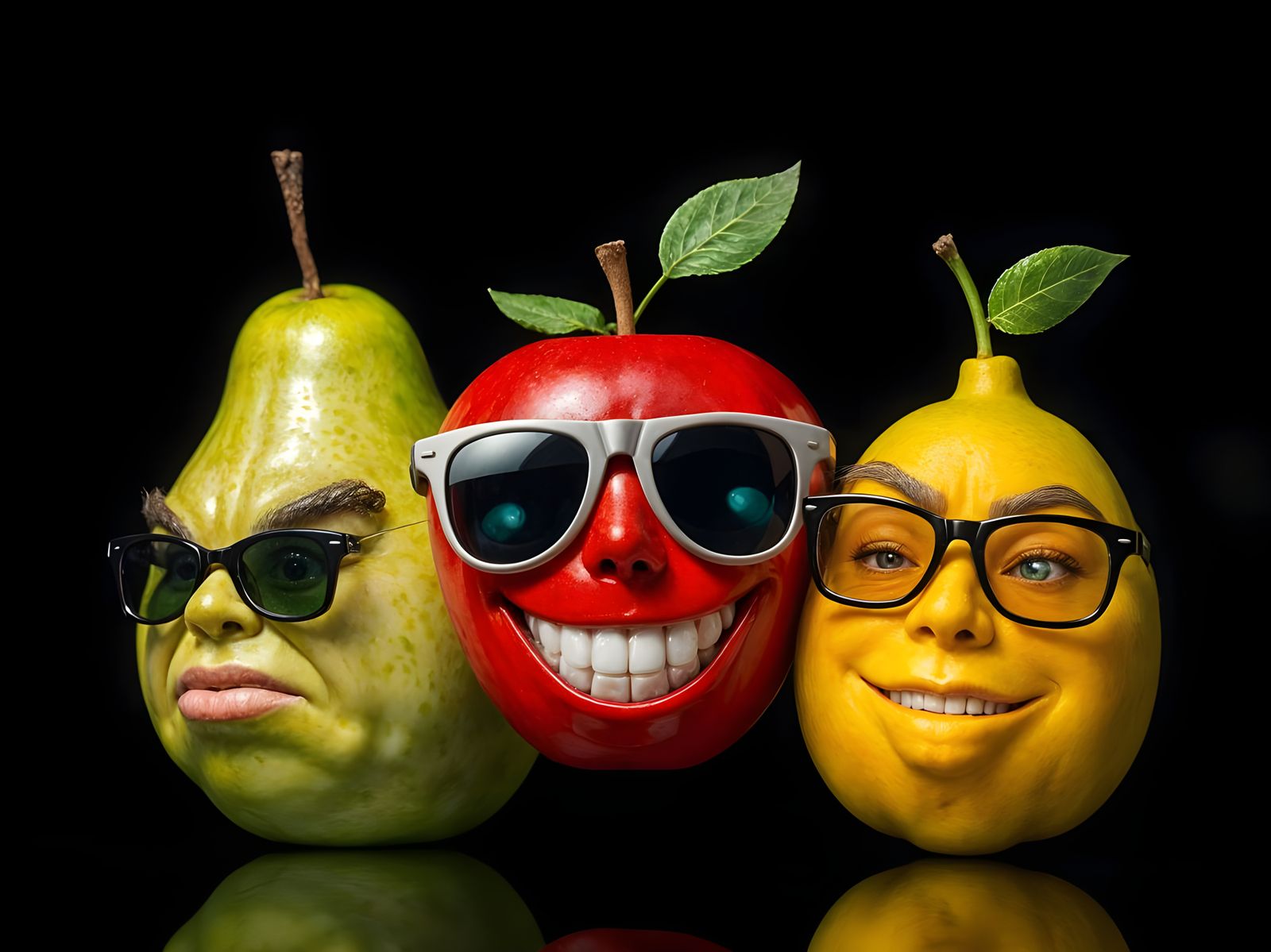 Vibrant Triple Exposure Portrait of Fruits at Night