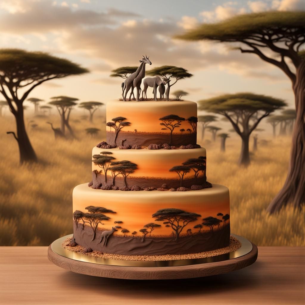 African Savannah Cake: Detailed Matte Painting