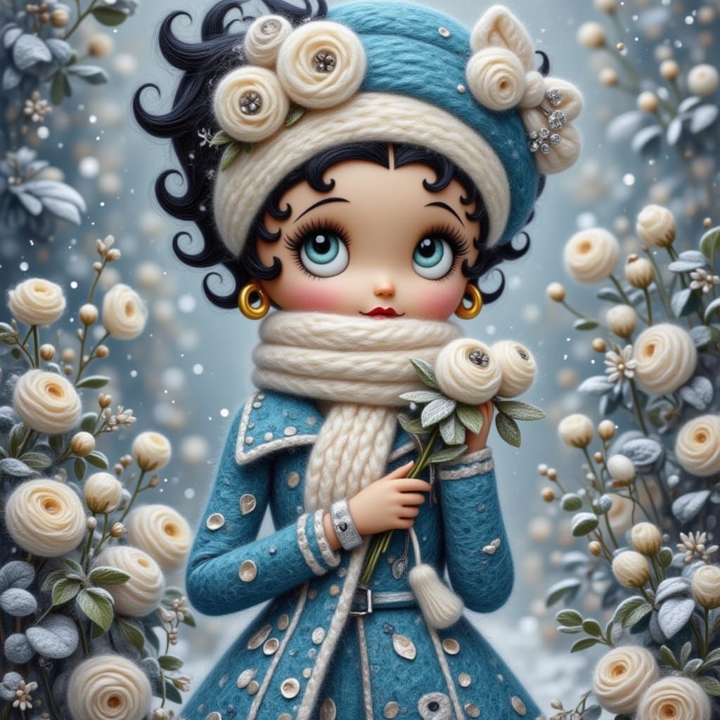 Betty Boop Felt Doll in Dreamy Winter Garden