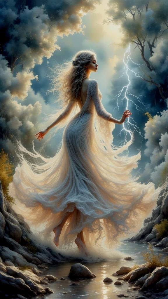 Elder Dancer in Storm, Delicate Watercolor Painting