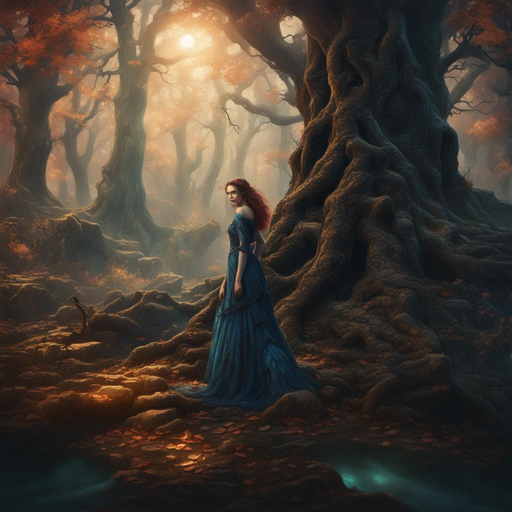 Seductive Woman in a Fantastical Forest