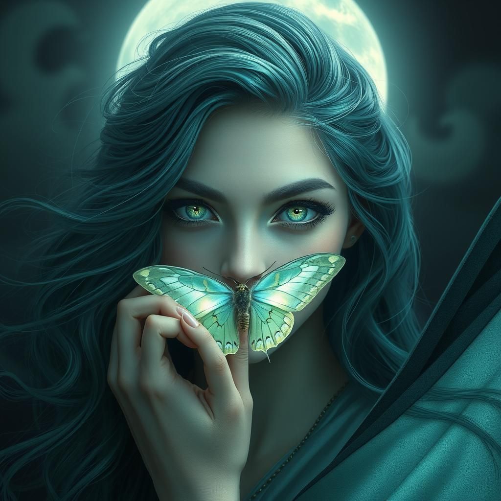 Ethereal Being with Luna Moth in Digital Art Style
