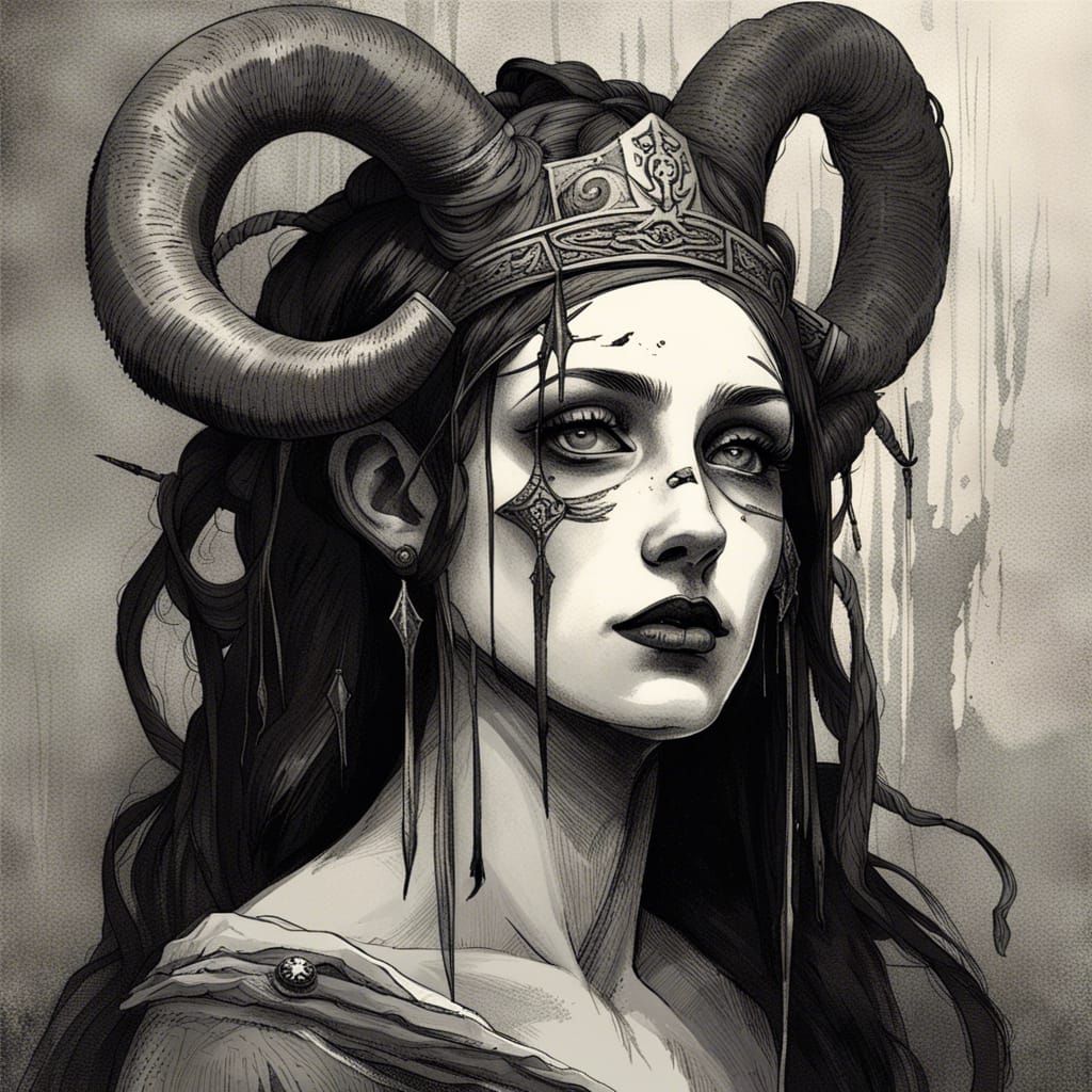 Woman in War Paint: Art Nouveau Horror Sketch