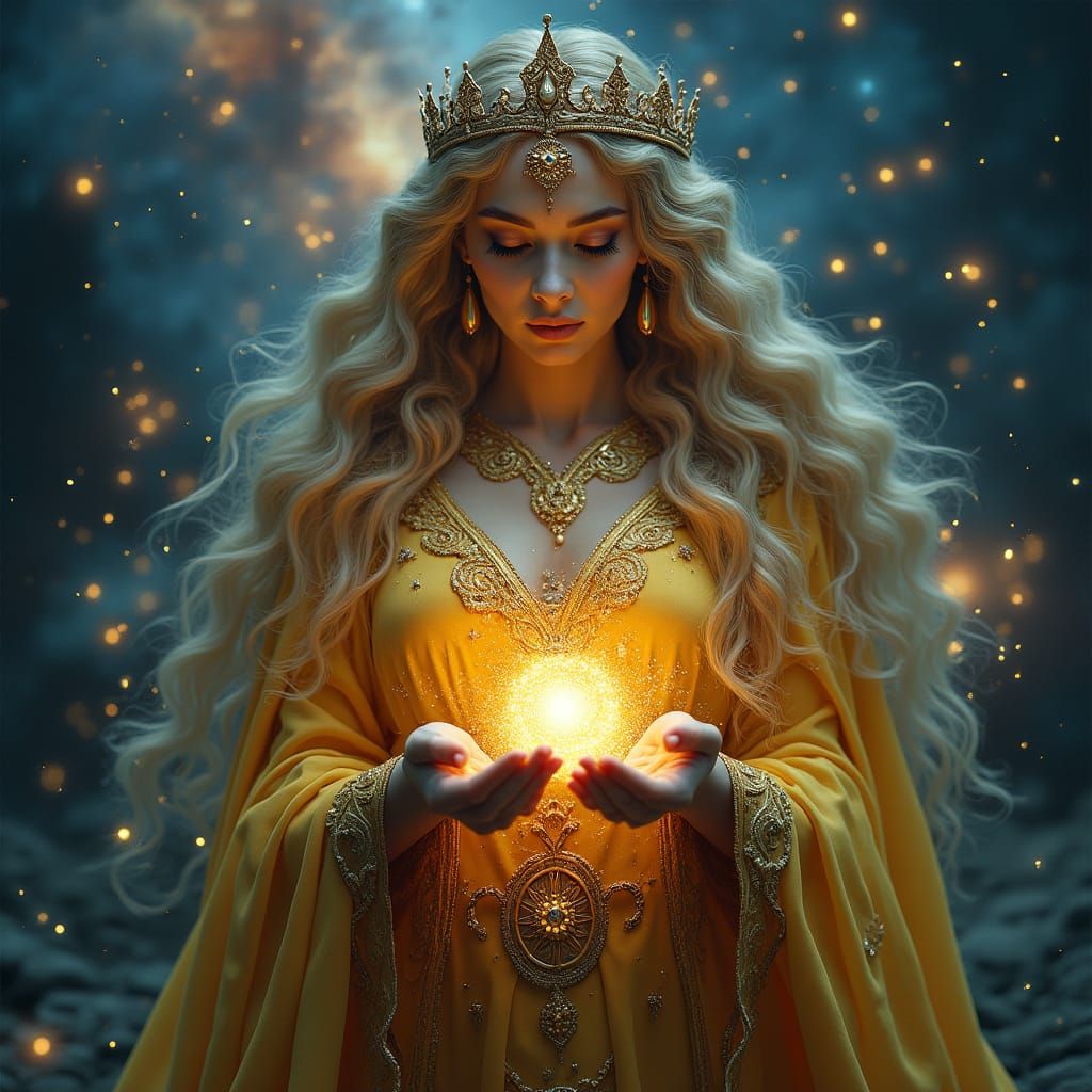 Goddess Holding Universe in Dreamlike Surrealist Style