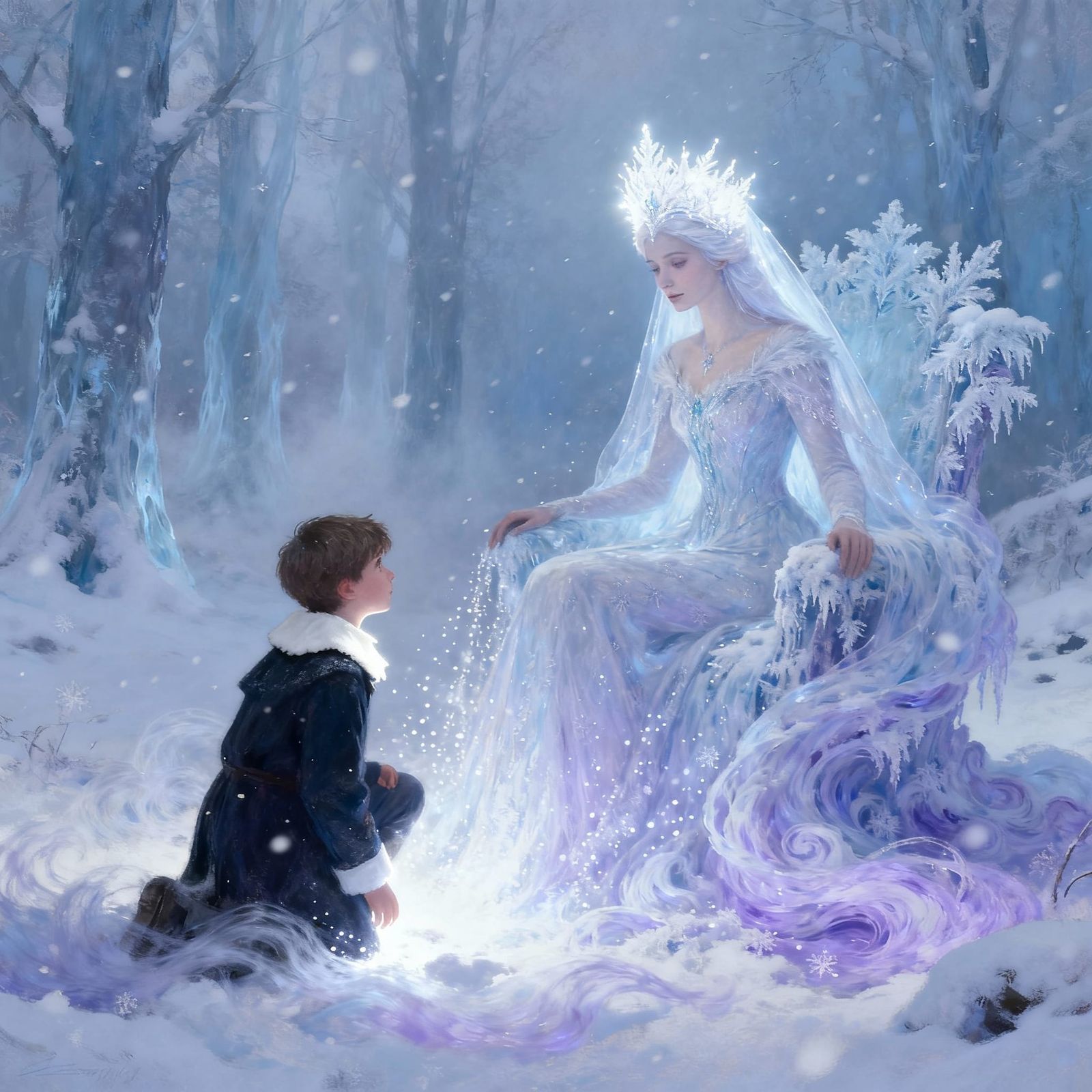 Snow Queen's Luminous Winter Forest Throne