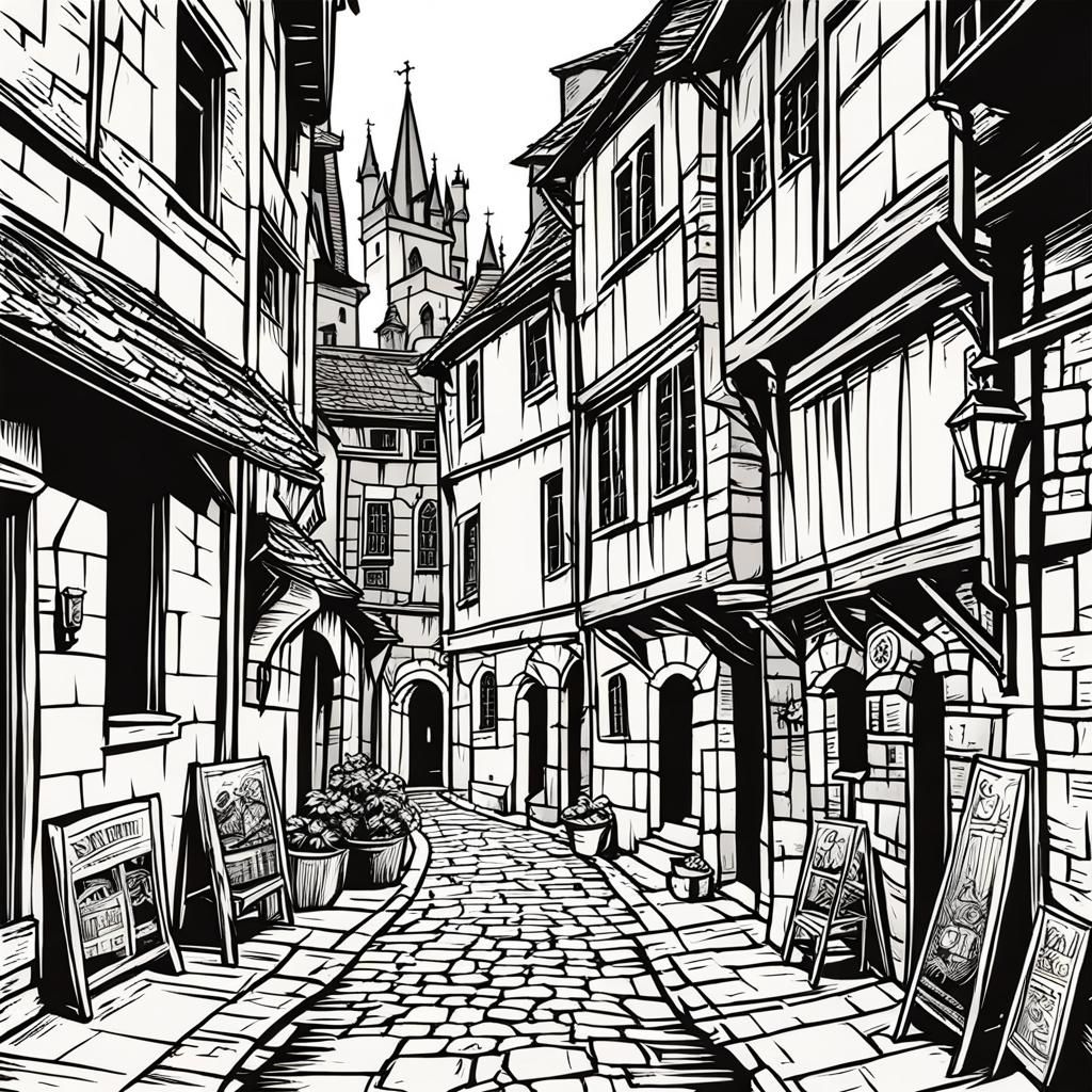 Medieval City Street in Comic Book Style