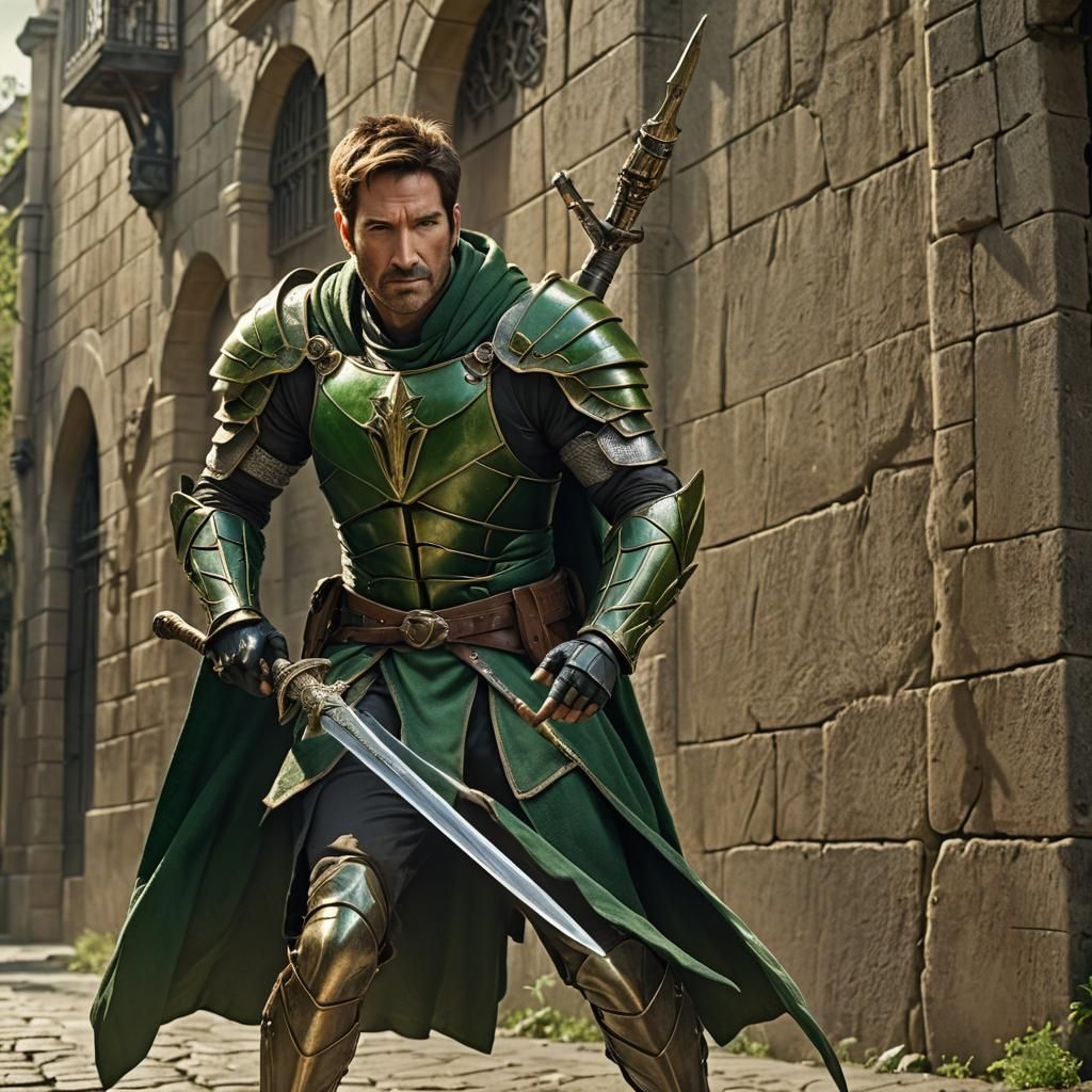 Epic Fantasy Hero Battles Giant Grasshopper