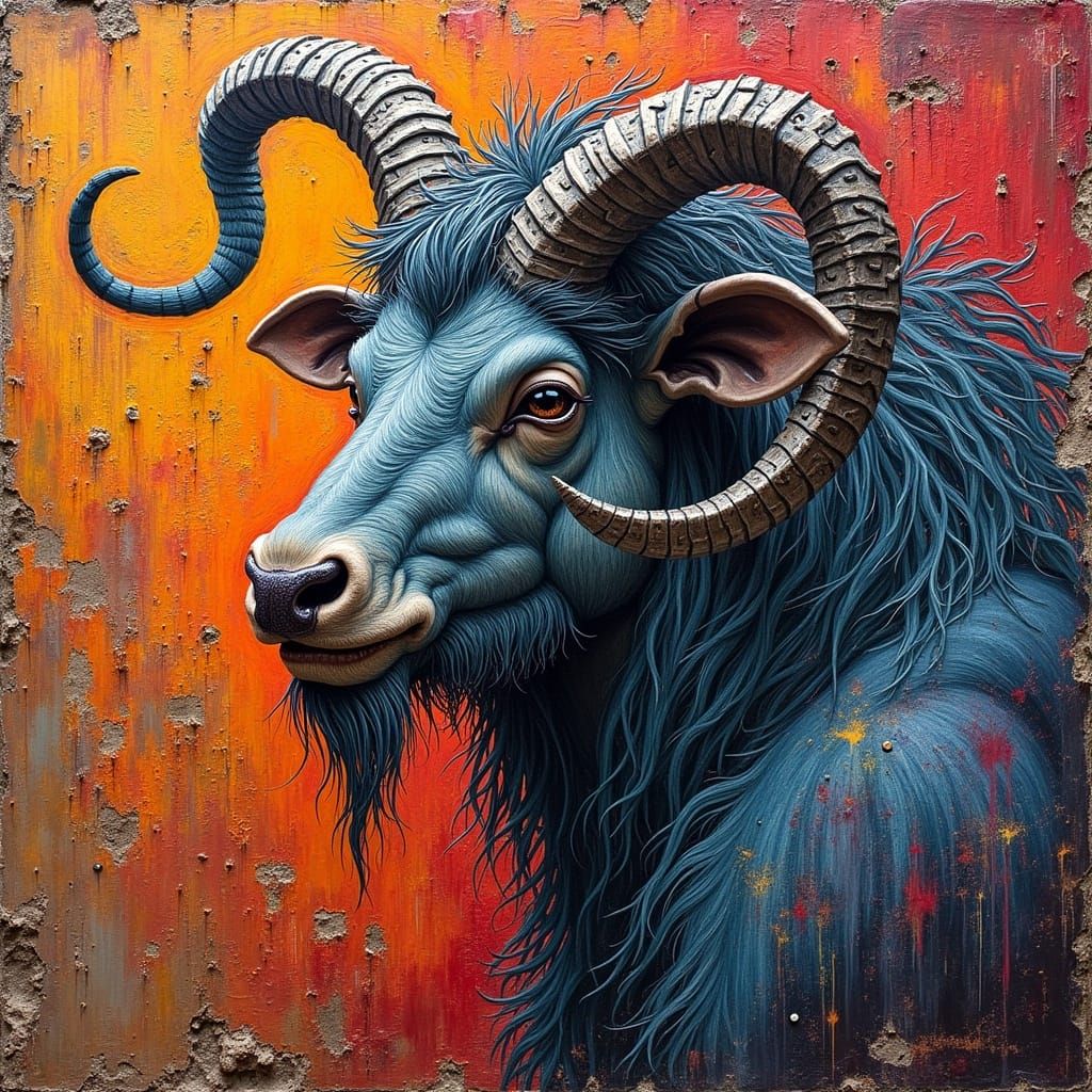 Minotaur Portrait in Labyrinth, Alcohol Ink Art