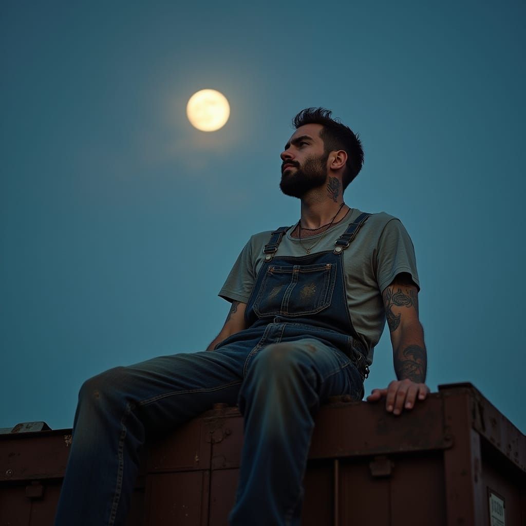 Freight Train Moon Gazer in Photorealistic Style