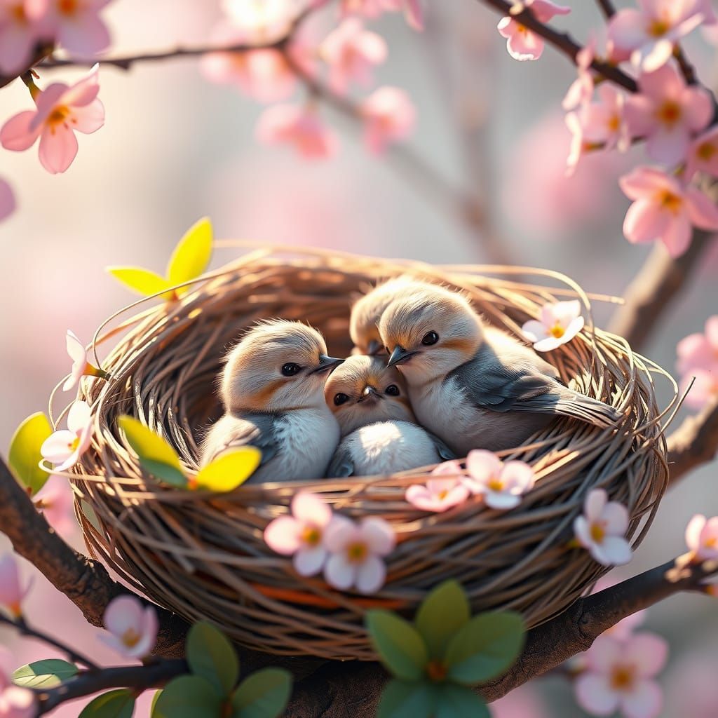 Springtime Anime Birds in Exquisite 3D Detail