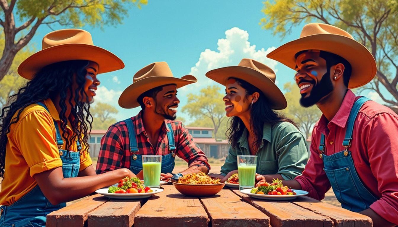 Diverse Cowboys and Girls BBQ in Graffiti Art Style