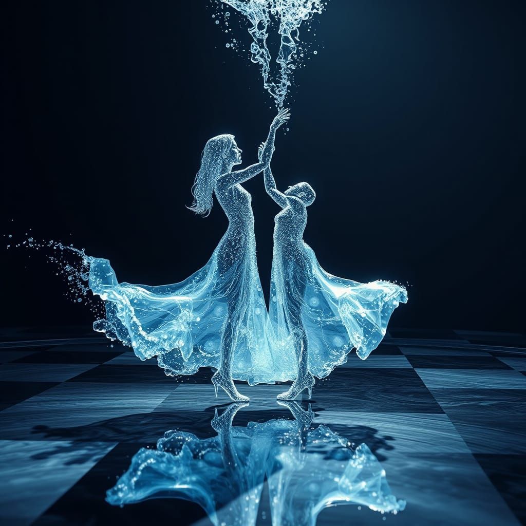 Surreal Water Couple Dancing in Ethereal Light