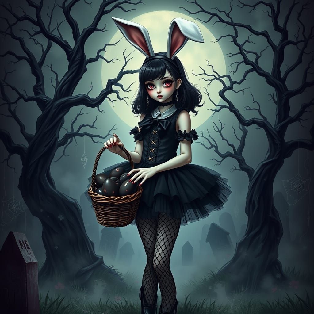Gothic Easter Bunny in Dark Whimsy Style
