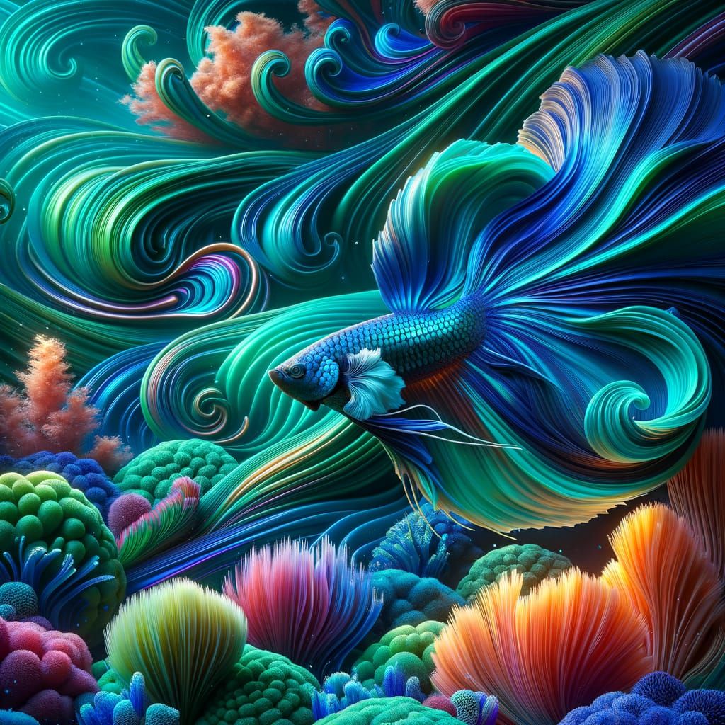 Iridescent Betta Fish in a Vibrant Coral Reef