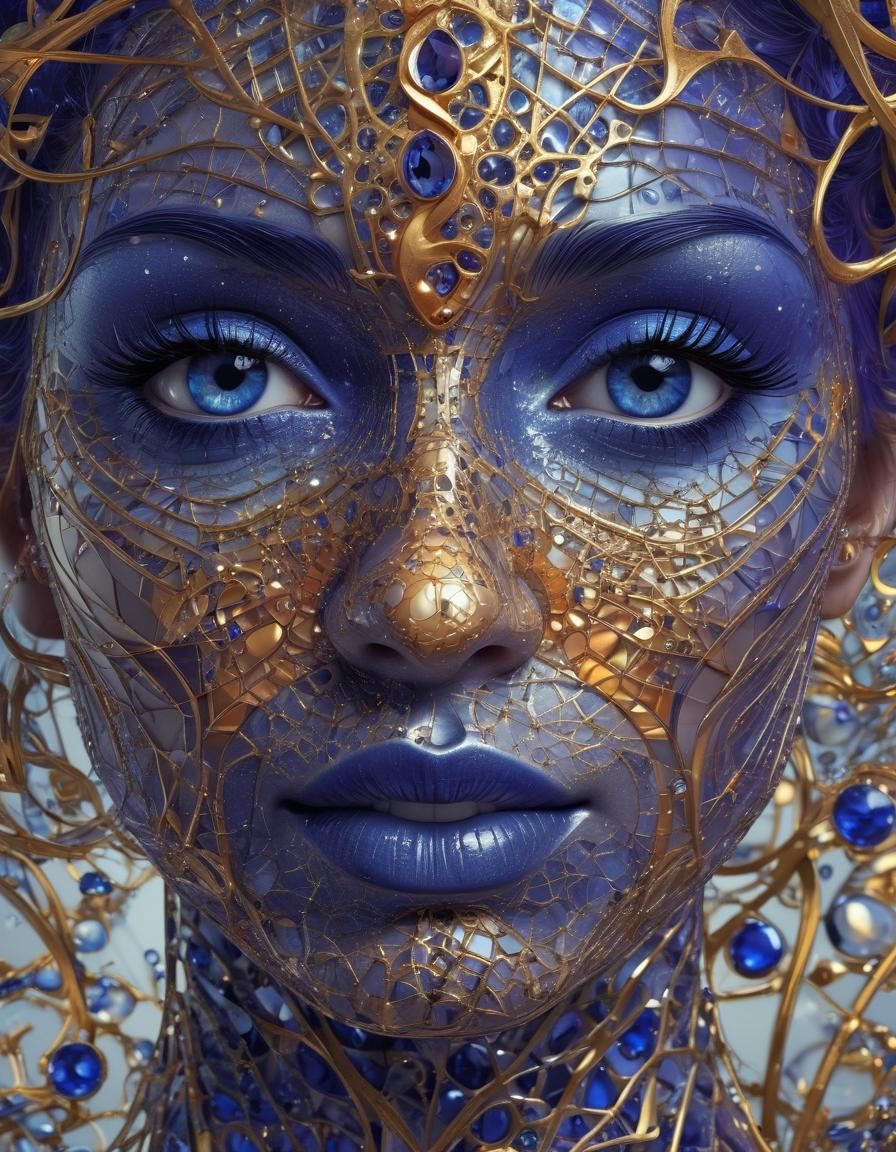 Abstract Fractal Portrait of Sapphire Woman