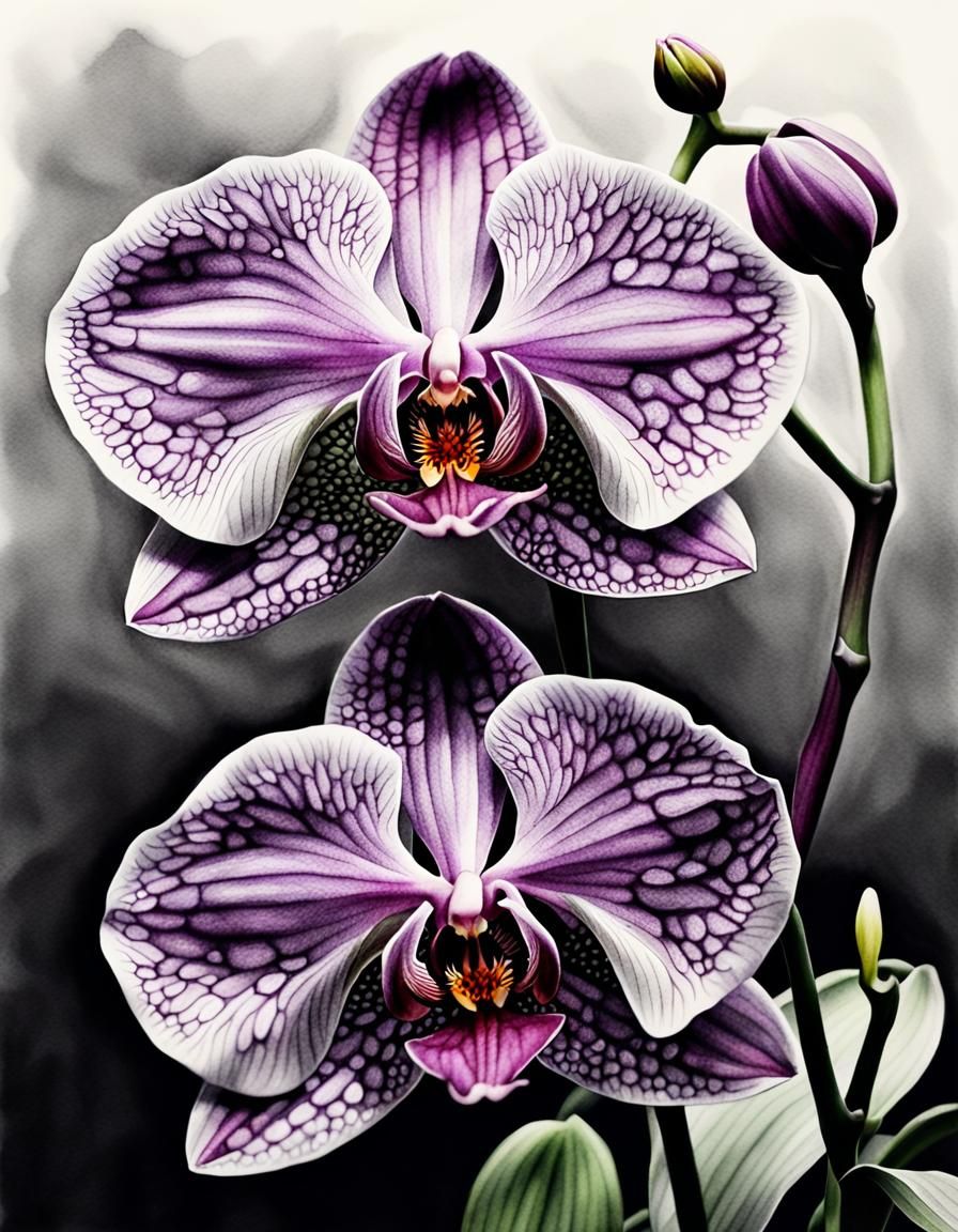 Botanical Watercolor Pencil Ink Drawing