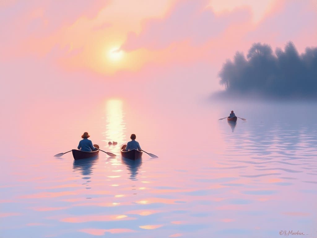 Impressionist Lakeside Scene at Sunrise