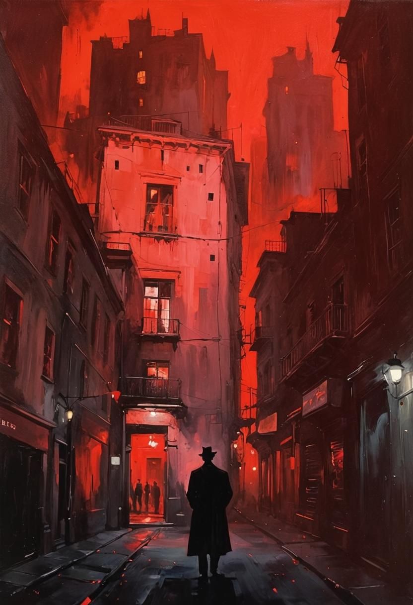 Noir Night Painting of Secrets and Danger