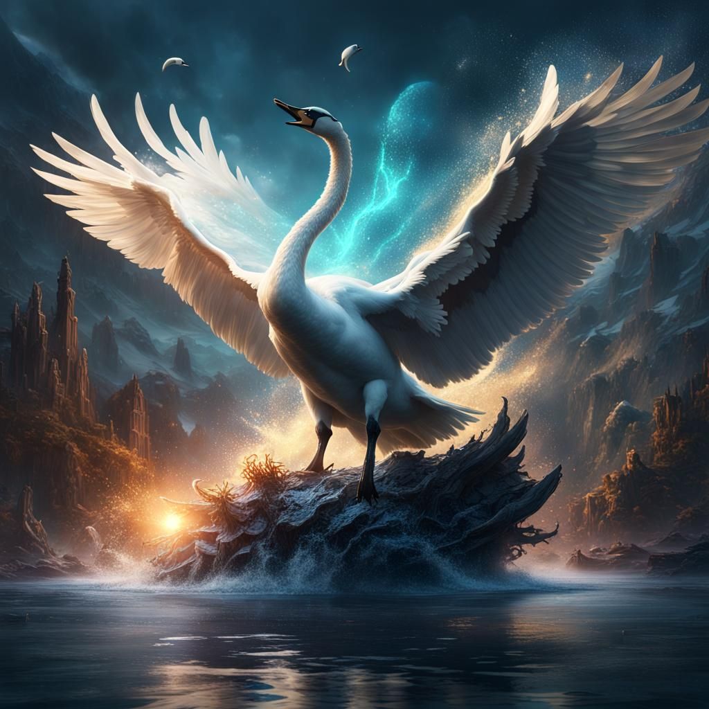 Majestic Swan Rising: Detailed Fantasy Concept Art