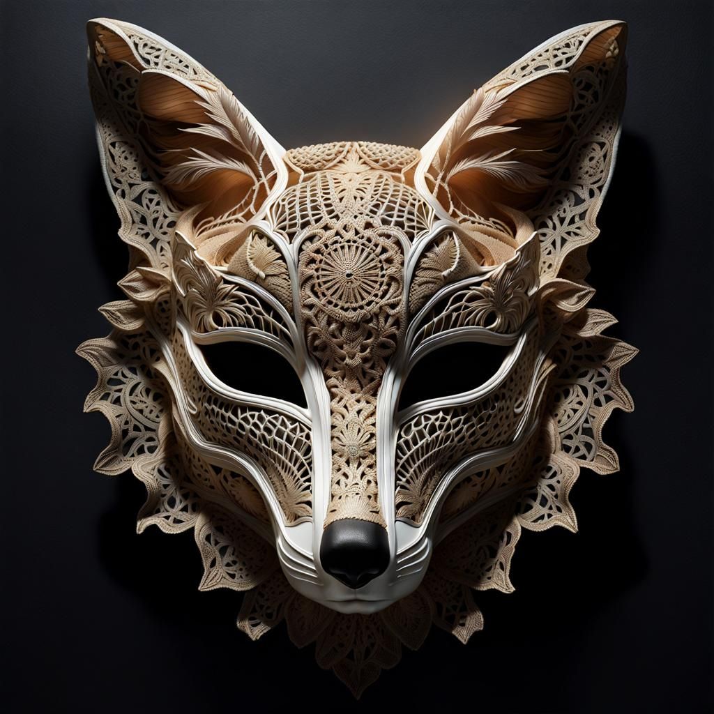 Intricate Lace Fox Mask Portrait in 8k