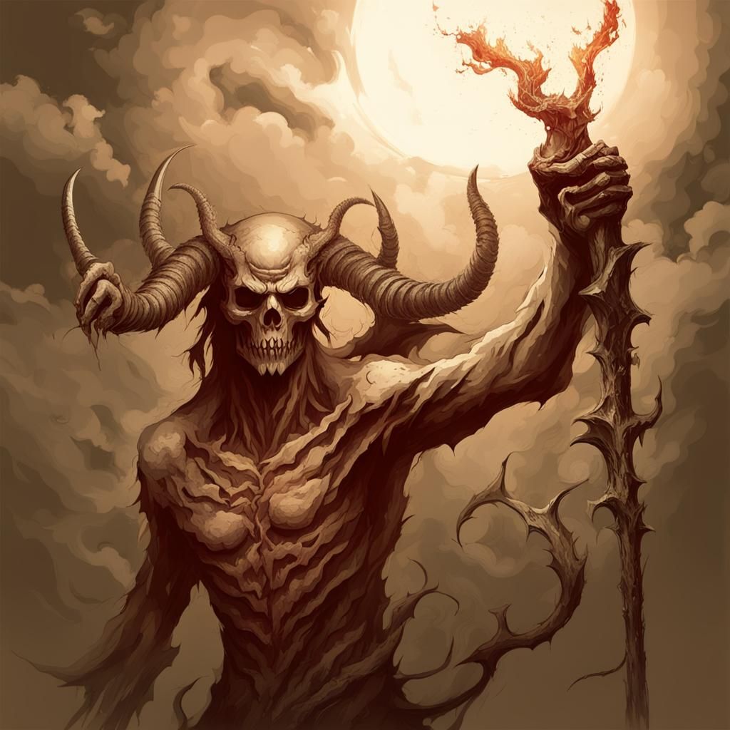 Demonic Devil of the Dark Age in Black and White