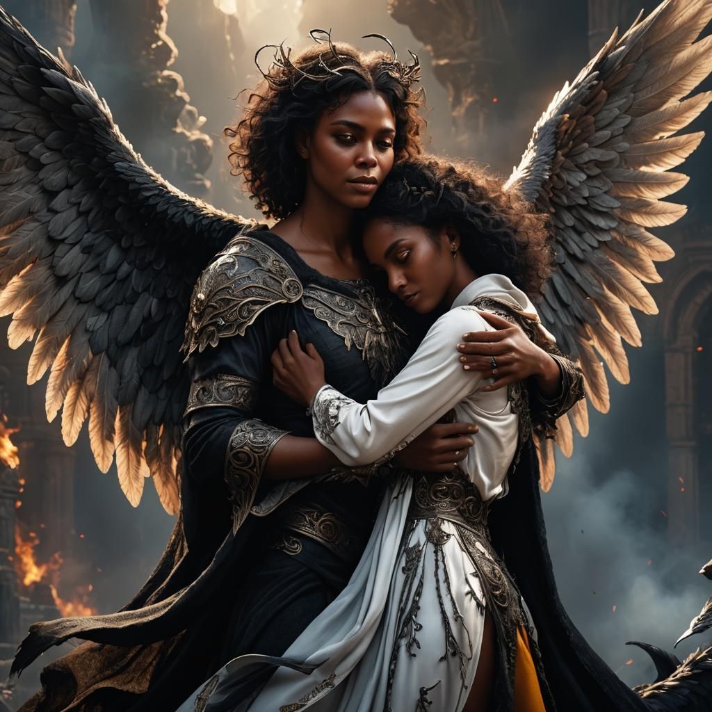 Angel and Demon Embrace in Heaven