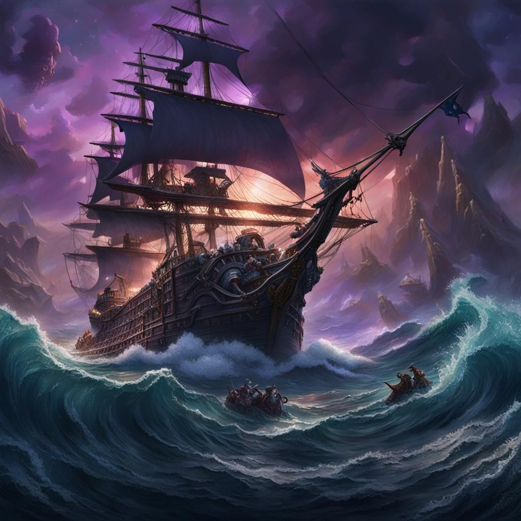 Pirate Ship Kraken Attack: Dark Fantasy Art