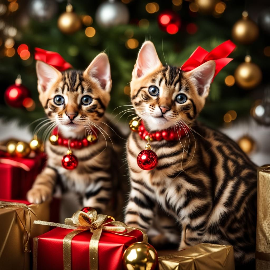 Bengal Kittens Celebrate Christmas in Hyperrealistic Detail