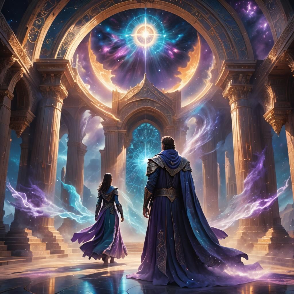 Celestial Guardian Defends Sanctuary in Ethereal Fantasy Art