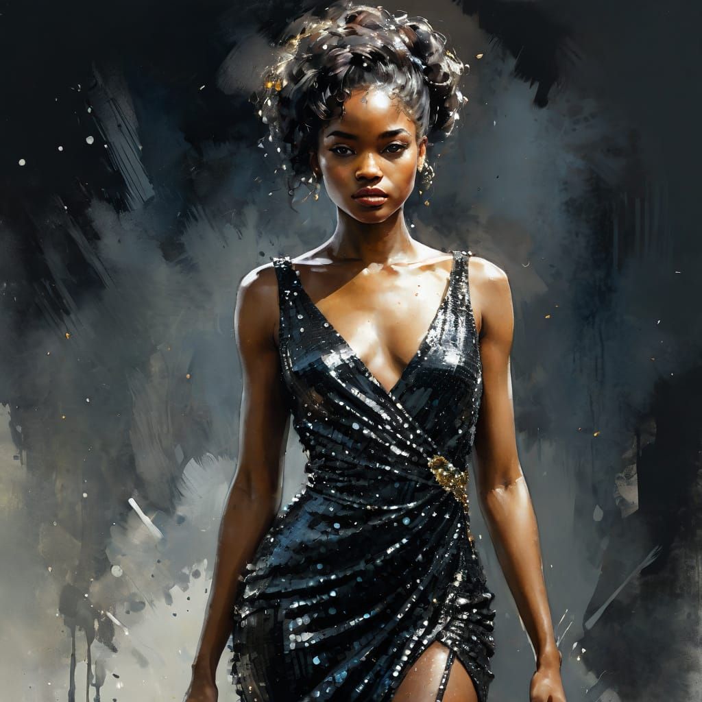 Ethereal Watercolor Portrait of a Black Woman in a Sequined ...