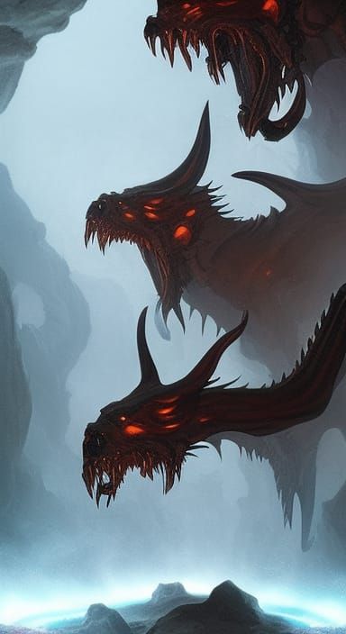 Cerberus Emerges from Hell Portal: Fantasy Art