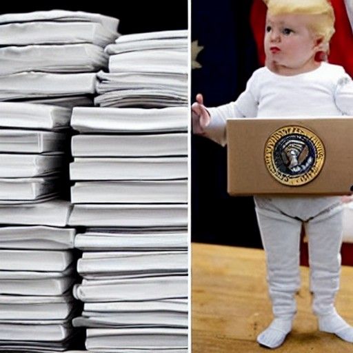Donald Trump in Diapers with Document Boxes