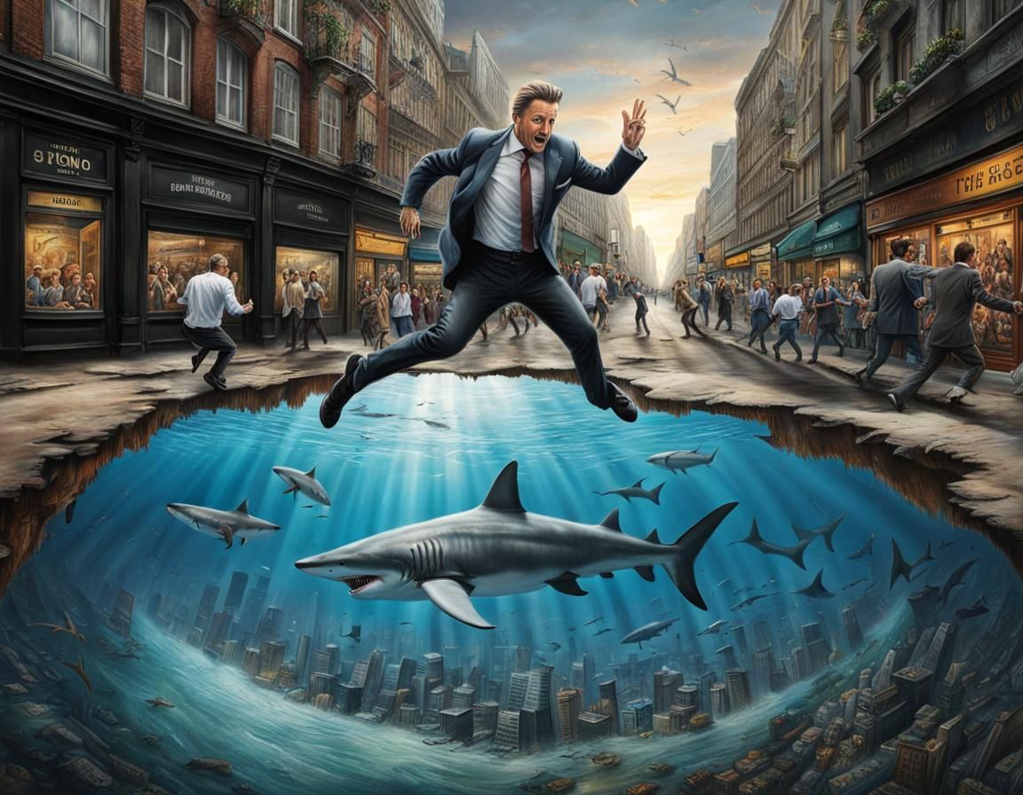Street Art Illusion: Shark Sinkhole in 3D