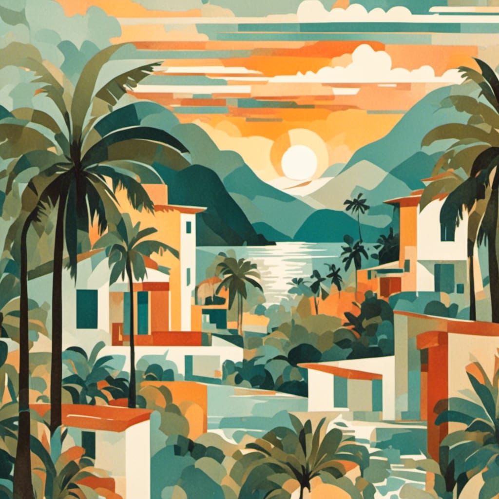 Tropical Village in Mid-Century Modern Style
