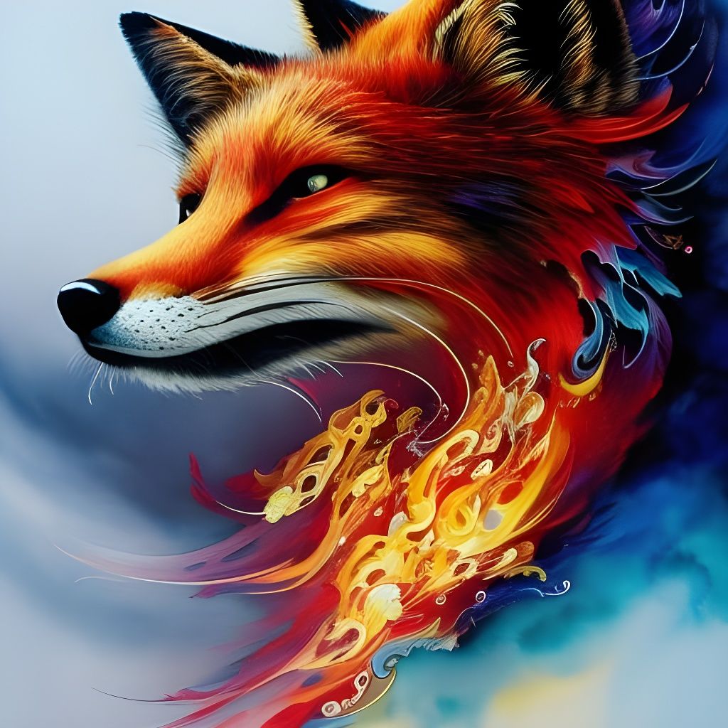 Fiery Ink Fox: Photorealistic Masterpiece