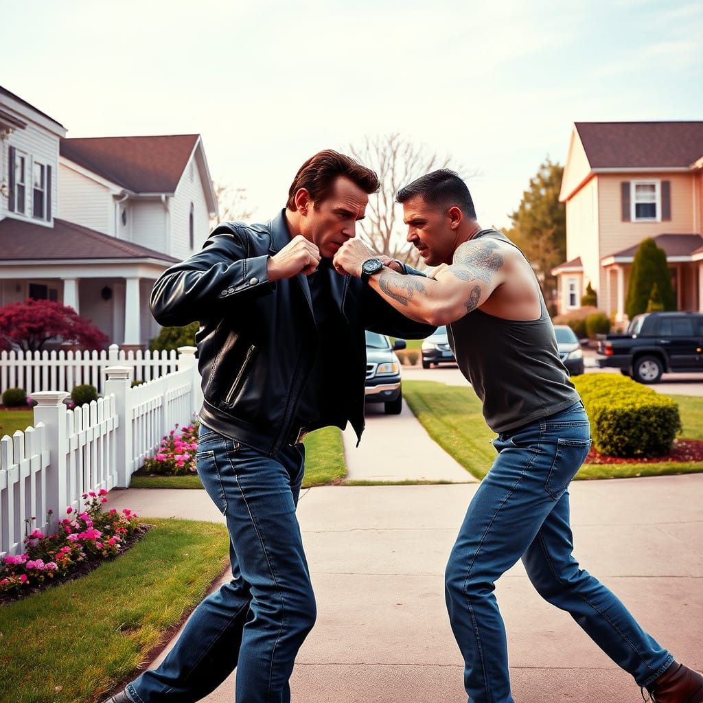 Cyberpunk Brawl in Suburban Bliss