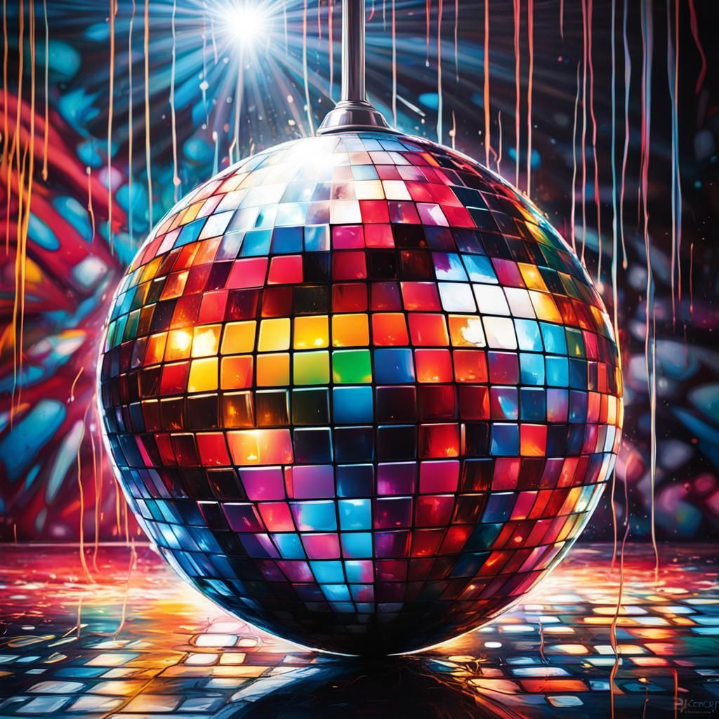Disco Ball Reflection in Graffiti Art Style