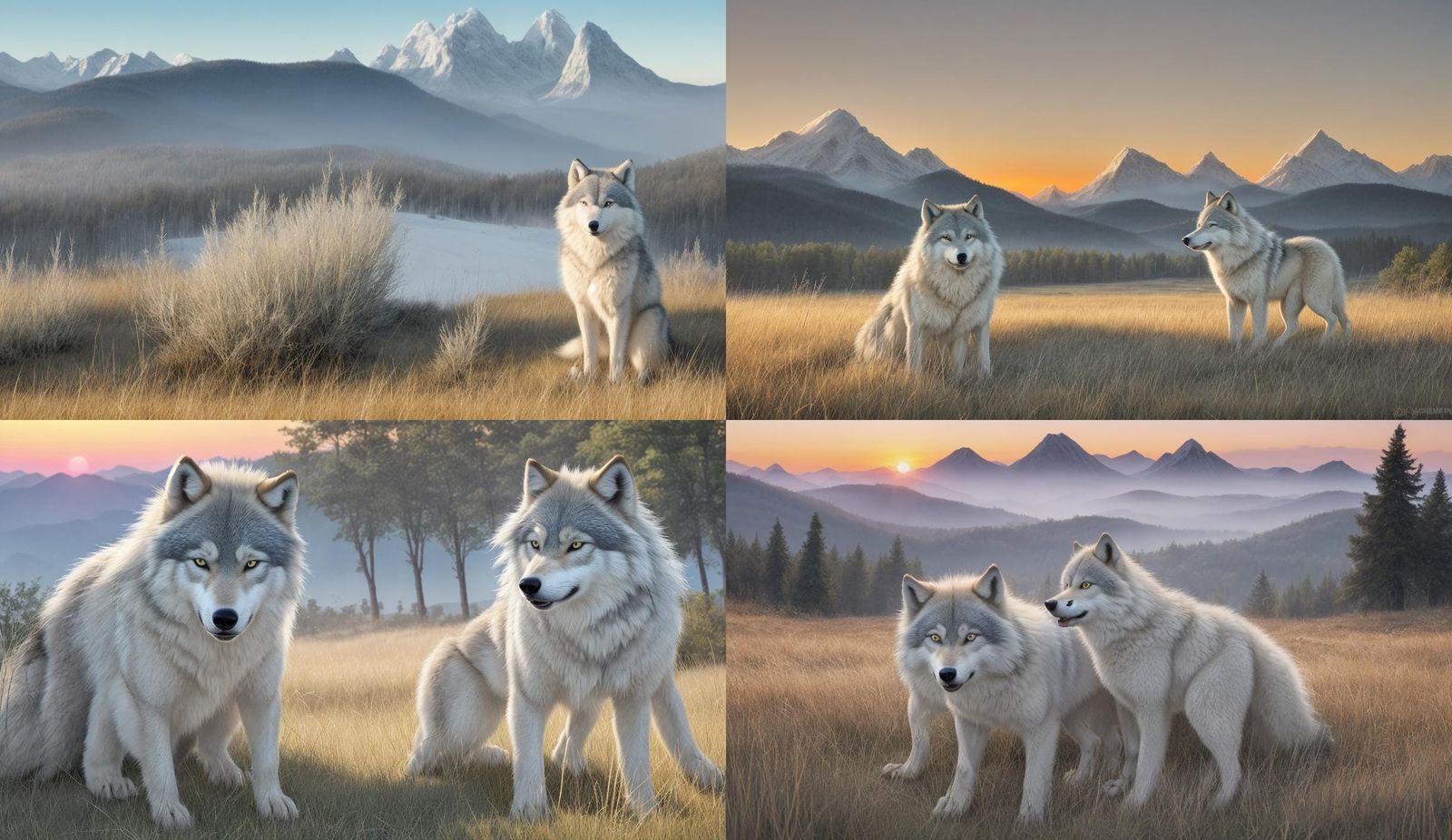 Siberian Wolf at Sunrise: Hyperrealistic Landscape