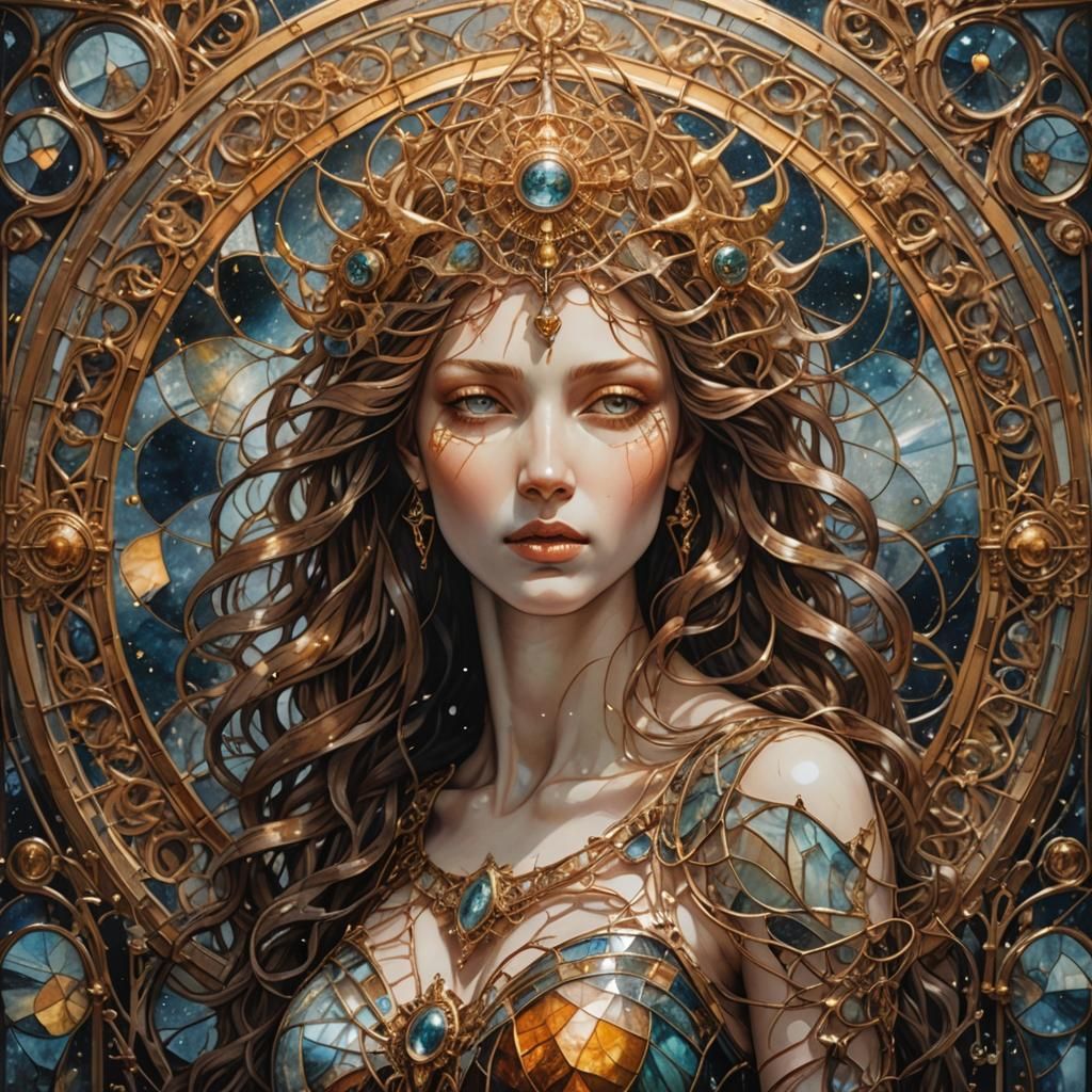 Celestial Goddess in Stained Glass Art Piece