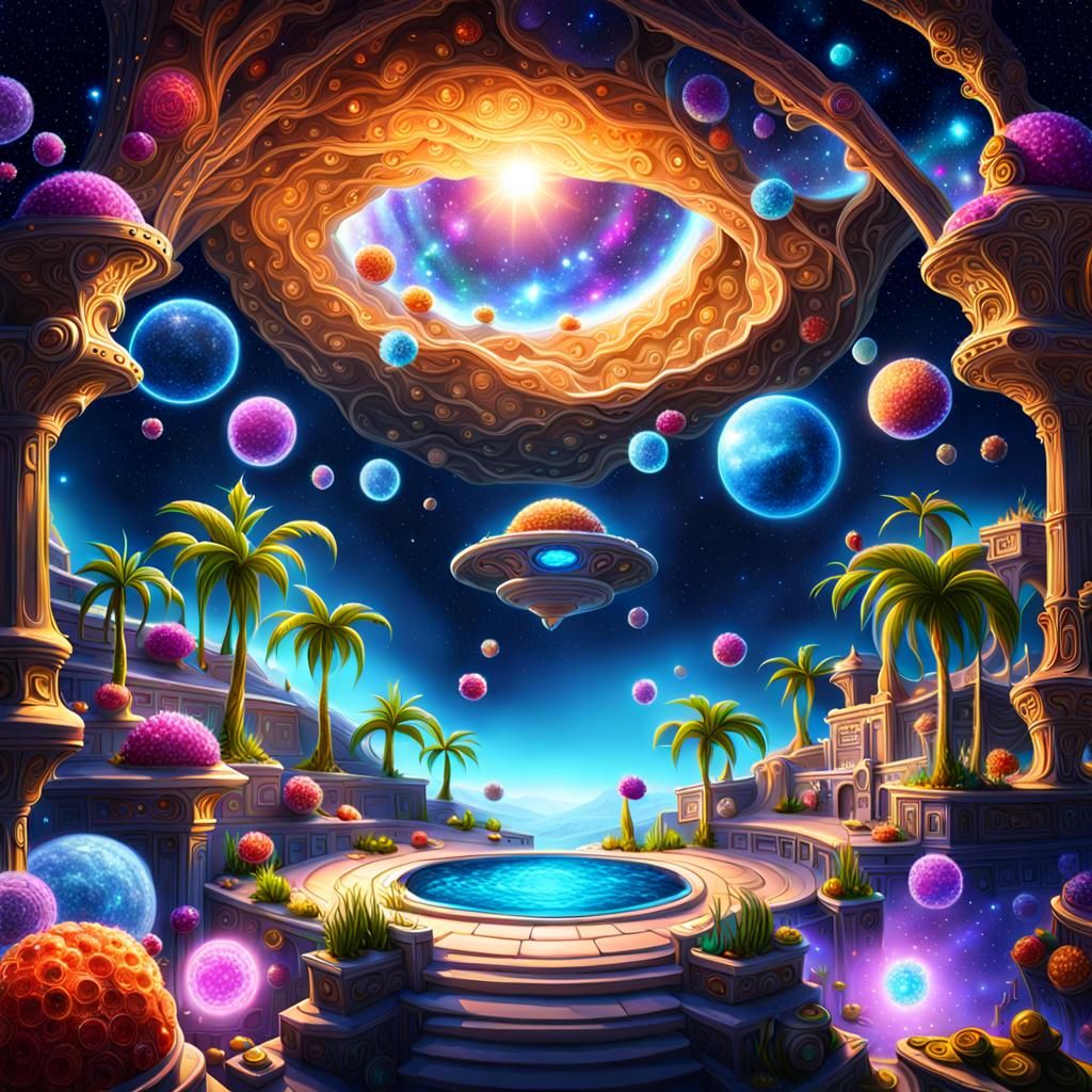 Bejeweled Galactic Oasis at the Edge of Reality