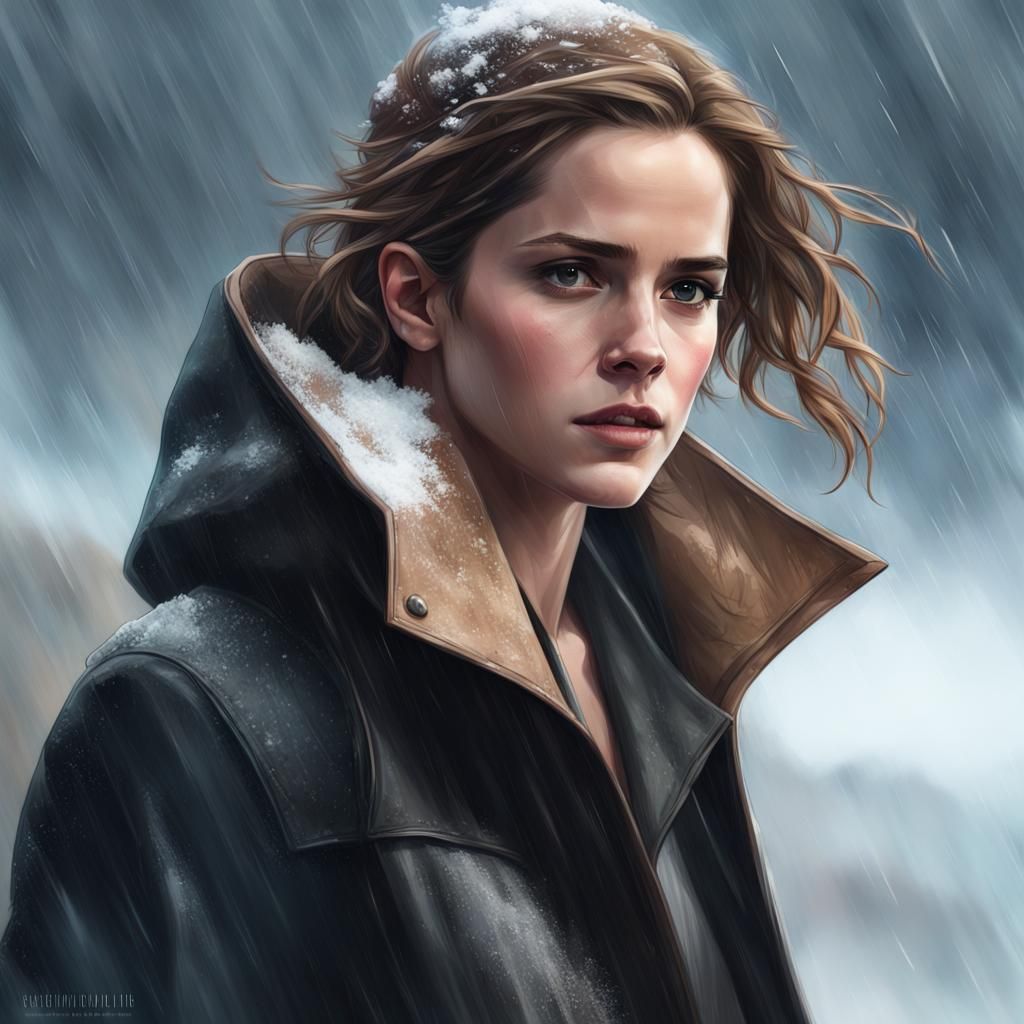 Emma Watson in Snowstorm: Hyperdetailed Portrait
