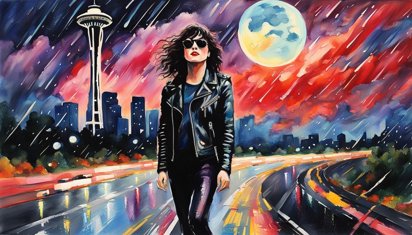 Singer on Desolate Highway in Gouache Style