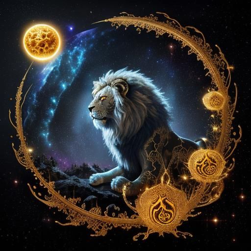 Starlight Lion in Beautiful Ink with Intricate Arabic Callig...