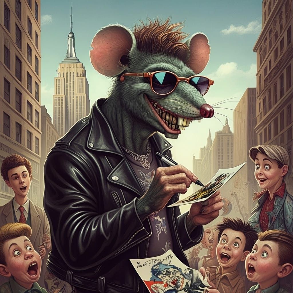 Ratfink Monster Signs Autographs in Front of Empire State Bu...