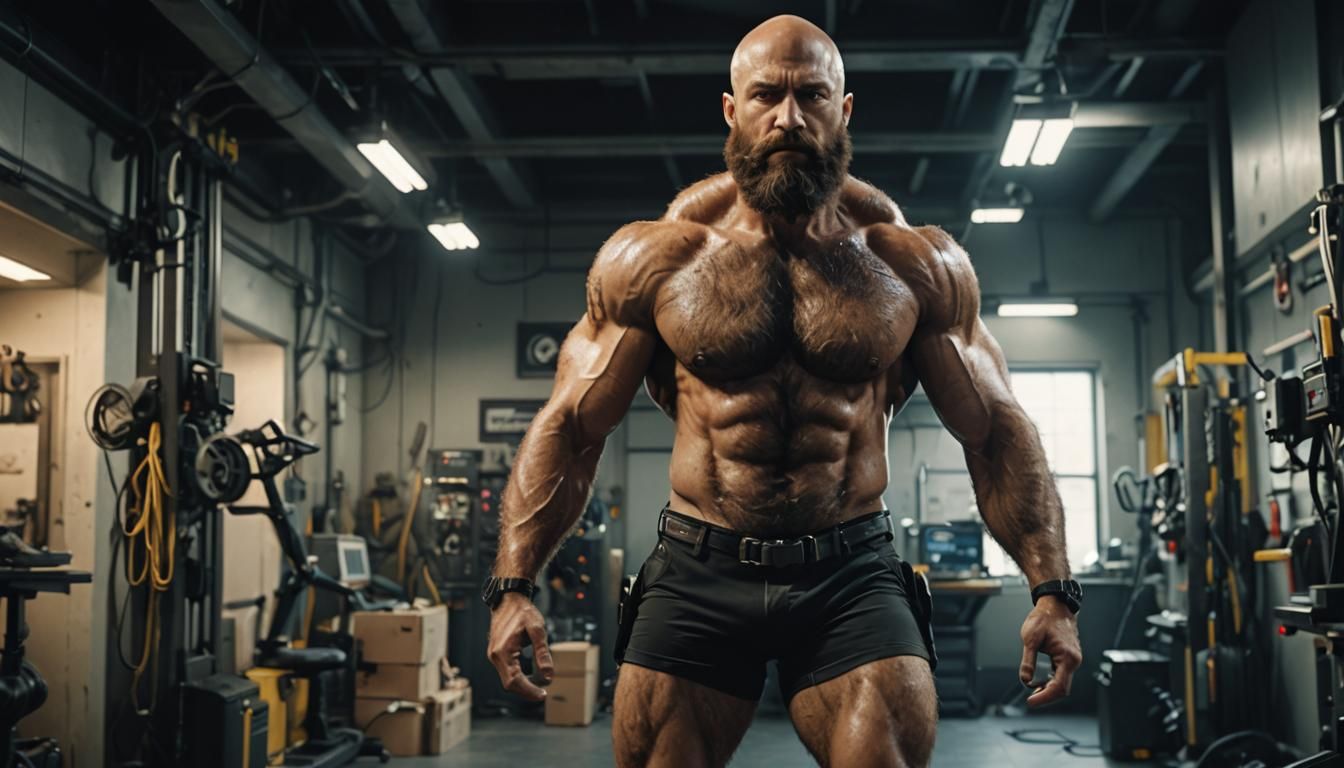 Hyperrealistic Portrait of a Muscular Bearded Man