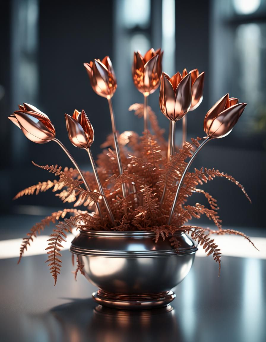 Futuristic Metal Floral Arrangement in 8K