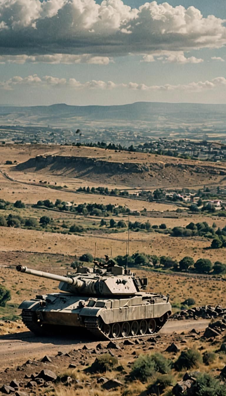 Israeli Tank on Golan Heights in Cinematic Style